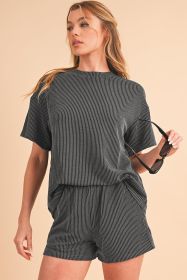 Carbon Grey Ribbed Textured Loose Fit Tee & Shorts Set (size: (US 8-10)M)