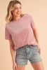 Pink Leopard Print Contrast Neckline Short Sleeve Blouse