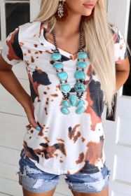 White Animal Print Short Sleeve V Neck T Shirt (size: (US 4-6)S)
