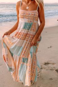 Multicolor Boho Patchwork Print Square Neck Sundress (size: (US 4-6)S)