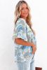 Light Blue Paisley Print Flounce Sleeves Loose Blouse