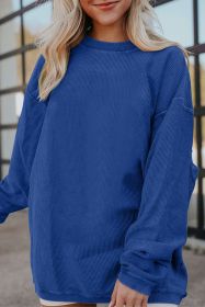 Dark Blue Plain Drop Sleeve Crinkle Rib Oversized Sweatshirt (size: (US 22-24)3XL)