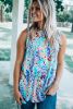 Light Blue Abstract Print Babydoll Boho Sleeveless Shirt with Ruffle