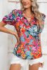 Multicolor Boho Tropical Floral V Neck Ruffle Blouse