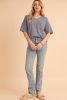 Light Grey Ribbed V Neck Pocket Drop Sleeve T-Shirt