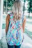 Light Blue Abstract Print Babydoll Boho Sleeveless Shirt with Ruffle