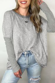 Grey Patchwork Pullover Long Sleeve Top for Women (size: (US 8-10)M)