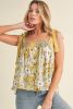 Yellow Floral Patchwork Boho Knot Straps Top