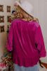 Bright Pink Plus Size Ruffled Sleeve V Neck Velvet Blouse