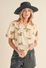 Apricot Animal Print V Neck Puff Sleeve Blouse