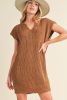 Camel V Neck Loose Fit Mini Knitted Dress