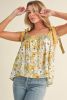 Yellow Floral Patchwork Boho Knot Straps Top