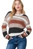 Taupe Striped Color Block Crewneck Knitted Sweater
