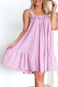 Pink Striped Ruffle Hem Sleeveless Mini Flared Dress (size: (US 8-10)M)