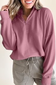 Fushia Zipper Collared Drop Shoulder Plain Sweatshirt (size: (US 8-10)M)