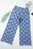 Dusk Blue Checkered Light Washed Wide Leg Jeans