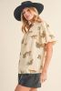 Apricot Animal Print V Neck Puff Sleeve Blouse