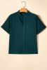 Sea Green Textured Split V-Neck Short Sleeve Blouse