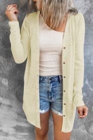 Beige Buttons Front Lightweight Fall Long Cover Up (size: (US 18-20)2XL)
