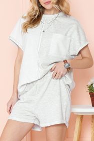 Khaki Exposed Seam Chest Pocket Tee and Shorts Set (size: (US 8-10)M)