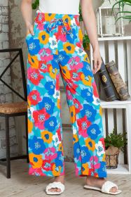 Multicolor Floral Abstract Print Drawstring Wide Waistband Pants (size: (US 12-14)L)