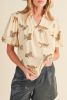 Apricot Animal Print V Neck Puff Sleeve Blouse