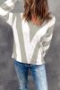 Grey Striped Colorblock V Neck Casual Cutout Knitted Sweater