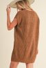 Camel V Neck Loose Fit Mini Knitted Dress
