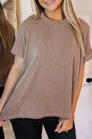 Smoke Gray Corded Textured Crew Neck T Shirt (size: (US 8-10)M)