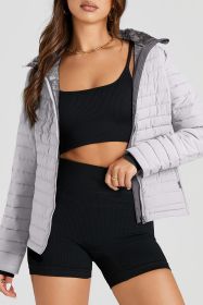 Silvery Solid Color Quilted Zip-up Puffer Jacket (size: (US 12-14)L)