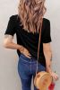 Blank T Shirt - Black Casual Holes Crew Neck Cotton Mixed T-shirt Customized