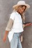 White Pocket Casual Color Block Button Up Shacket