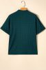 Sea Green Textured Split V-Neck Short Sleeve Blouse