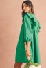 Bright Green Embroidered Ruffle Trim 3/4 Sleeve V Neck Mini Dress