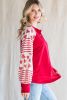 Red Heart & Striped Print Raglan Sleeve Henley Top