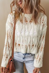 White Cut Out Crochet Loose Fit Sweater (size: (US 12-14)L)