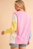 Bonbon Color Block Exposed Seam Patchwork Side Slits Sweatshirt