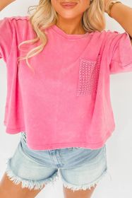 Pink Washed Short Sleeve T Shirt with Crochet Pocket (size: (US 4-6)S)
