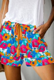 Multicolor Floral Print Drawstring Elastic Waist Shorts (size: (US 8-10)M)