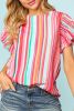 Multicolor Striped Summer Top Ruffle Sleeve Blouse for Women