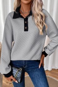 Light Grey Texture Patchwork Button Collared Sweatshirt (size: (US 8-10)M)