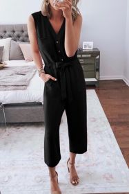 Black Buttoned Sleeveless Cropped Jumpsuit With Sash (size: (US 4-6)S)