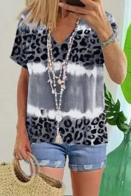 Gray Tie Dye Leopard Print V Neck T Shirt (size: (US 4-6)S)