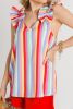 Multicolor Striped V Neck Ruffle Straps Sleeveless Shirt