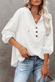White Button Front Pullover Hooded Sweatshirt (size: (US 8-10)M)