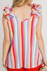 Multicolor Striped V Neck Ruffle Straps Sleeveless Shirt