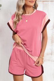 Peach Blossom Color Block Loose Fit Top & Elastic Waist Shorts Set (size: (US 8-10)M)