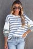 Blue Casual Striped Drop Shoulder Pullover Sweatshirt