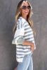 Blue Casual Striped Drop Shoulder Pullover Sweatshirt