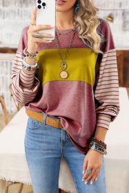 Red Colorblock Striped Bishop Sleeve Top with Side Slits (size: (US 12-14)L)